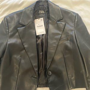 Zara Crop Faux Leather Crop Blazer